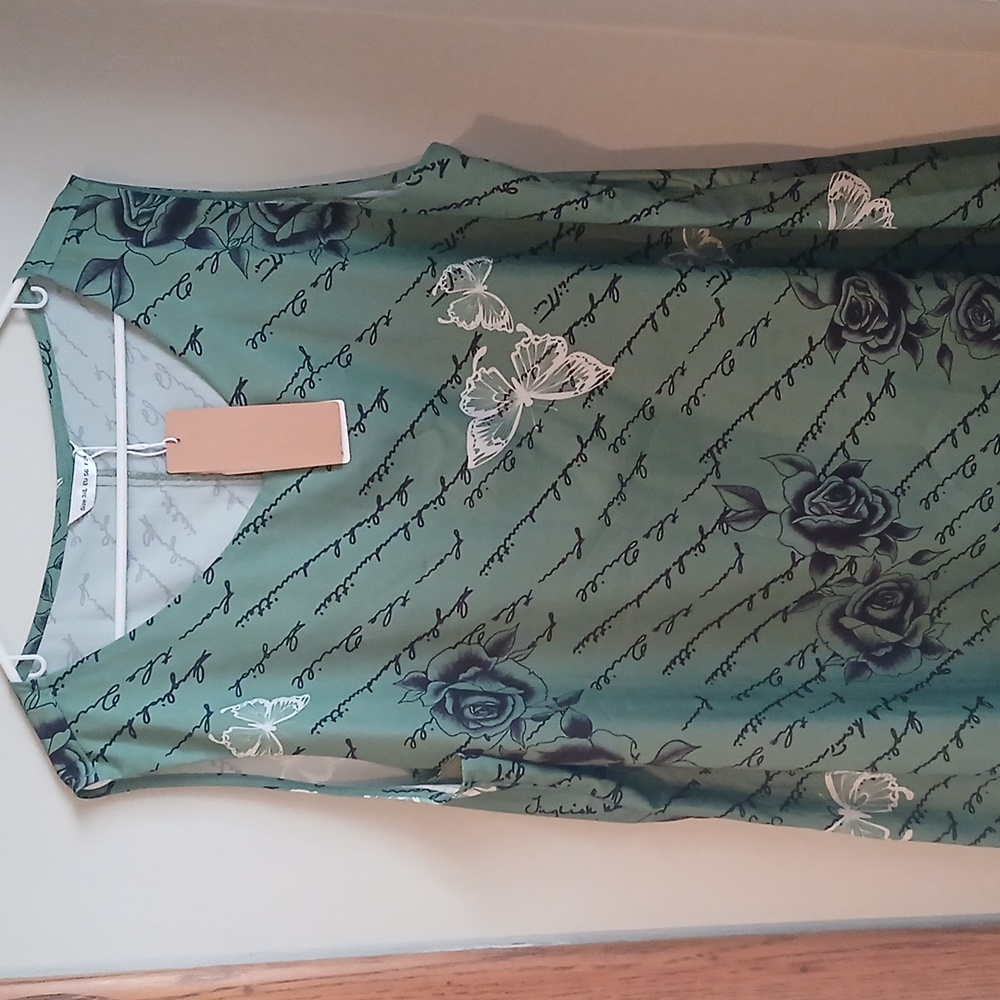 Sleeveless Green Floral A-Line Dress